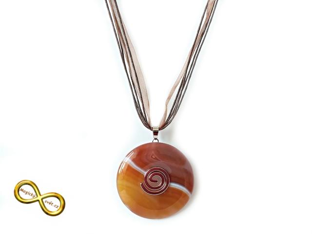 Náhrdelník s velkým karneolovým donutem a spirálou