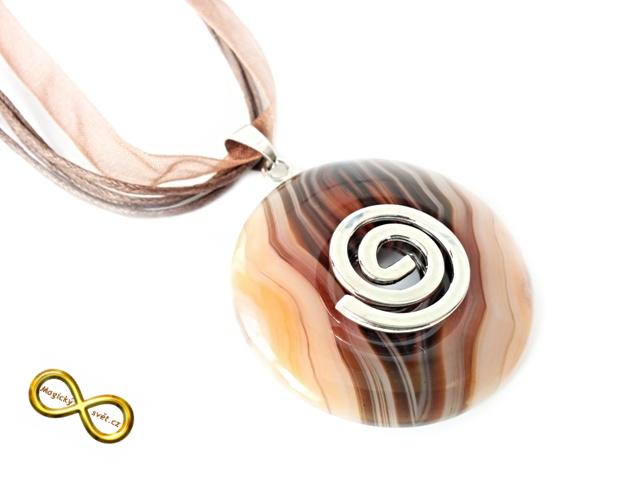 Náhrdelník se středním barevným donutem z Achátu - hnědý