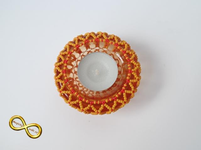 Svícínek na čajovou svíčku korálkový oranžový