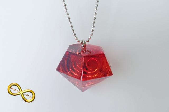 Náhrdelník "Resin" tvar diamant červený se spirálou