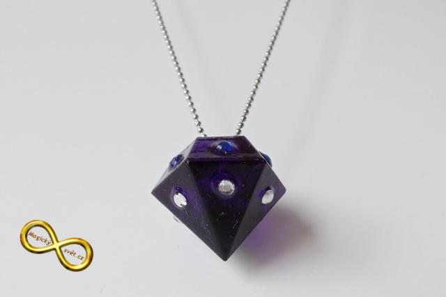 Náhrdelník "Resin" tvar diamant modrý s šatony
