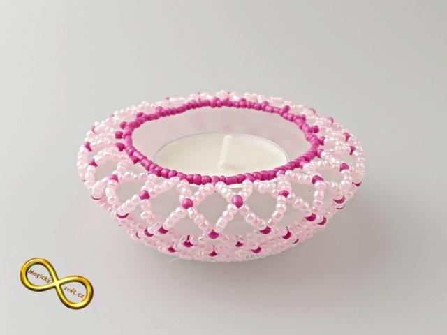 Svícínek na čajovou svíčku korálkový růžový