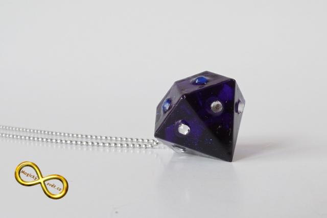 Náhrdelník "Resin" tvar diamant modrý s šatony